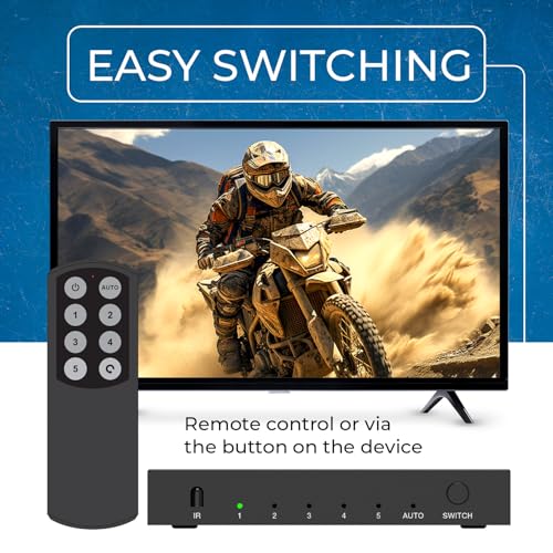 OREI 8K HDMI 2.1 Switch, 5-Port 5-in 1-Out, 8K@60Hz, HDR, Auto Switcher | hdmi switch with remote, hdmi switcher 5x1, 48Gbps, 4K@120Hz, VRR, ALLM, QFT, CEC, PS5/Xbox Compatible - size: 5x1 8K HDMI Switch