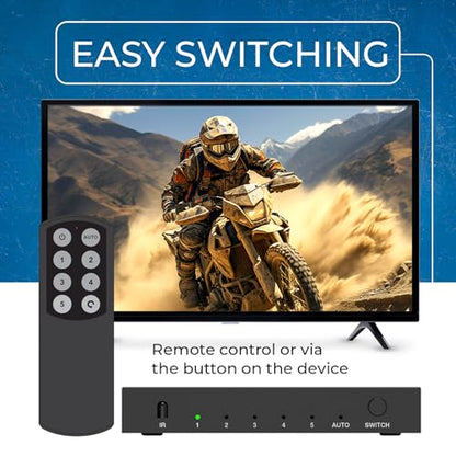 OREI 8K HDMI 2.1 Switch, 5-Port 5-in 1-Out, 8K@60Hz, HDR, Auto Switcher | hdmi switch with remote, hdmi switcher 5x1, 48Gbps, 4K@120Hz, VRR, ALLM, QFT, CEC, PS5/Xbox Compatible - size: 5x1 8K HDMI Switch