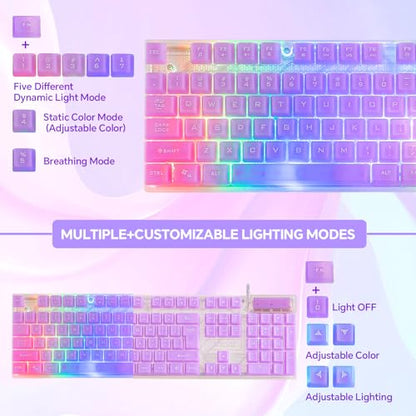 RGB Gaming Keyboard and Mouse Combo,USB Wired Custom Clear Keyboards | Rainbow LED Backlight Transparent Keyboard Mouse Set for Computer Windows PC PS4 Xbox Laptop - color: Clear Purple
