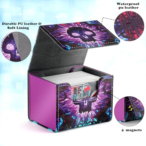 Deck Box for MTG Cards, Trading Commander Deck Case Holds 120+ Sleeved Cards, PU Leather Magnetic Collectible Card Storage Box Fits for TCG Magic Card (Purple) - color: A-Purple