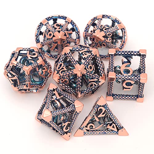 D and D Polyhedral Dice Set, Metal Dice Set 7pcs(D20 D6 D4 D12 D10 D% D4) Cthulhu Design for Dungeons Dragons D&D Pathfinder and Other Tabletop Role-Playing Games - color: 3d Copper Blue