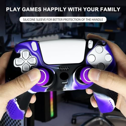 Anti-Slip Purple&Black Controller Skin,Studded Edition Protective Silicone Cover Skin Grips Compatible with PS5/Slim/Pro Controller and 6 PCS Thumb Grips Caps. - color: Purple & Black