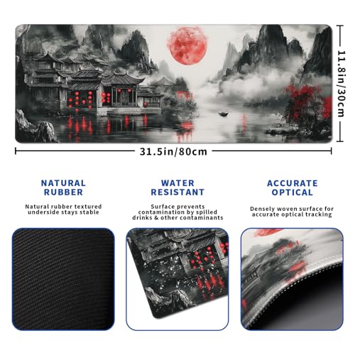 Retro Landscape Mouse Pad Abstract Big Mouse Pad 31.5x11.8 Inch Landscape Texture Non-Slip Rubber Base Large Mousepad Stitched Edges Keyboard Mouse Mat Desk Pad for Office and Home - color: Retro Landscape