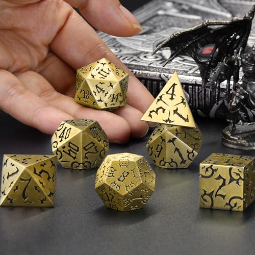 ZHOORQI Metal DND Dice 7Pcs Bat Design Polyhedral Die Set(BF-Bronze) | Sharp Edge D and D Dice for Dungeons and Dragons DM RPGs Gift Gaming Collection - color: Bat-bronze