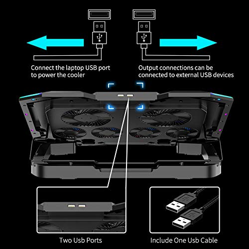 ICE COOREL Gaming Laptop Cooling Pad 15-17.3 Inch, Laptop Fan with 6 RGB Cooling Fans, Laptop Cooling Stand with 6 Height Adjustable, Laptop Cooler with LCD Screen, 2 USB Ports, Phone Stand - size: 6 Fans