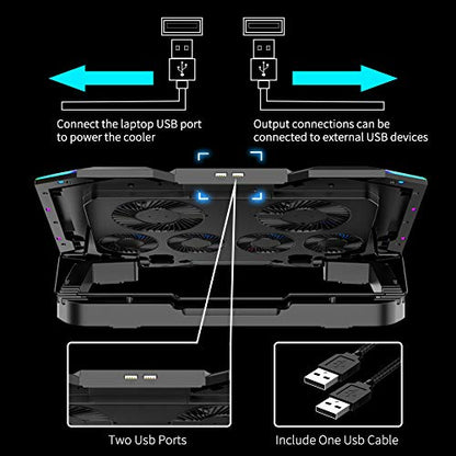 ICE COOREL Gaming Laptop Cooling Pad 15-17.3 Inch, Laptop Fan with 6 RGB Cooling Fans, Laptop Cooling Stand with 6 Height Adjustable, Laptop Cooler with LCD Screen, 2 USB Ports, Phone Stand - size: 6 Fans