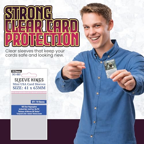Sleeve Kings Mini USA Card Sleeves 41 x 63 mm – 110 Pack, Extra Clear 60 Micron Polypropylene, Acid-Free, PVC-Free – SKS-8801 - size: 41 x 63 mm, style: Mini USA