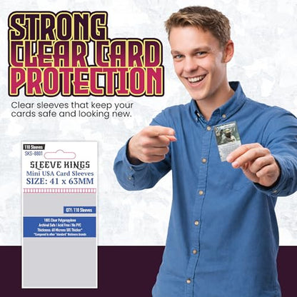 Sleeve Kings Mini USA Card Sleeves 41 x 63 mm – 110 Pack, Extra Clear 60 Micron Polypropylene, Acid-Free, PVC-Free – SKS-8801 - size: 41 x 63 mm, style: Mini USA
