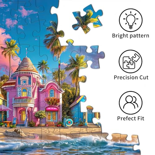 Puzzles for Adults 1000 Pieces,Romantic Beach Jigsaw Puzzle with 1:1 HD Poster,1000 piece Puzzles with Letters on Back, Stress Relief Ideal Gift for Family Games - color: Romantic Beach