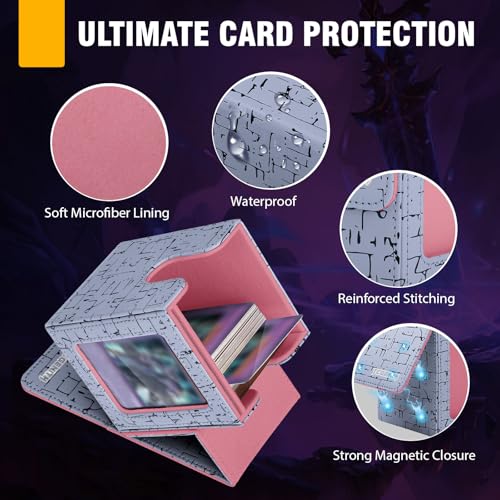 MTG Commander Deck Box with Display Window, Magnetic Closure Card Case Holds 100+ Double-Sleeved Cards, PU Leather TCG Storage Box Compatible with PTCG, Sports & Trading Cards (Pink) - color: Blue