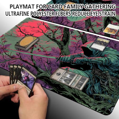 MTG Playmats(Stitched) 14x24in Compatible for OCG CCG RPG TCG Playmats with Card Zones Storage Bag (Assassins-No Zone) - color: Assassins-no Zone