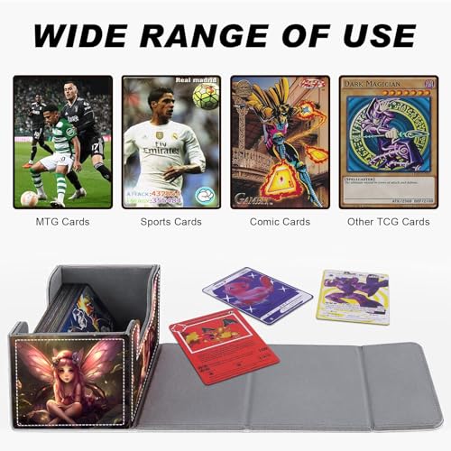 DEGDFSGR for TCG MTG Card Game Storage Box Organizer Trading Card Case Commander Deck Box Magnetic Closure Creative Pattern Up to 200 Cards, Pink Fairy Sitting Flower Meadow - color: Pink Fairy Sitting Flower Meadow