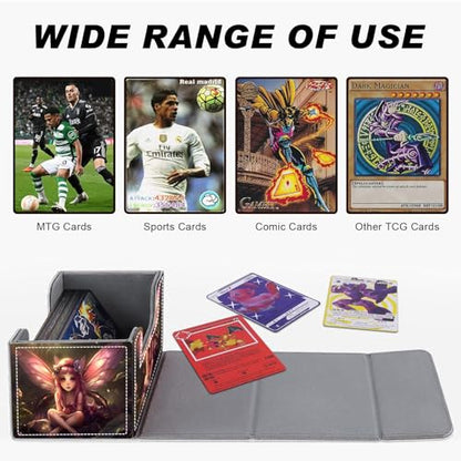 DEGDFSGR for TCG MTG Card Game Storage Box Organizer Trading Card Case Commander Deck Box Magnetic Closure Creative Pattern Up to 200 Cards, Pink Fairy Sitting Flower Meadow - color: Pink Fairy Sitting Flower Meadow