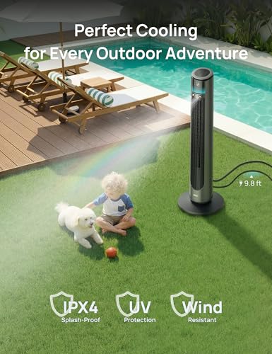 DREO TurboCool Outdoor Misting Fan 711AS, 33 ft/s High Velocity, 20dB Quiet | 12 Speeds, 4 Modes, 150° Customizable Oscillating, Smart Standing Fan for Bedroom, DC Motor, IPX4-rated Weather Resistant - color: Charcoal