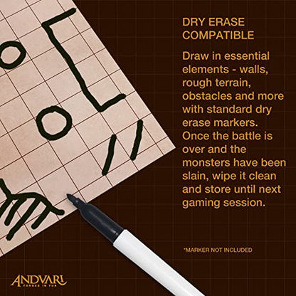 Battle Mat with Grid for Dungeons Role Playing Tabletop Dragons Game - 4 Pack Dry Erase Battle Boards, Non-Skid Back (17x13 Inches Each Makes 34x26 Board)
