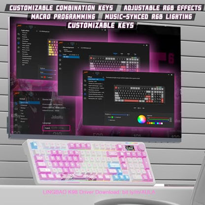 LINGBAO K98 PRO Anime Mechanical Keyboard Wireless, with Screen & Knob,RGB Gaming Keyboard, Tri-Mode BT5.0/2.4GHz/USB-C, Gasket Mount Hot Swappable Linear Switches Gamer Keyboards for PC/Mac/Android - color: K98Pro | 10000mAh | Anime Pink