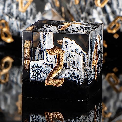 KERWELLSI DND Dice Set D&D, 7pcs Sharp Edge Resin D and D Dice with Gift Box, Nature Snow Mountain Dungeon Dragon Role Playing Dice D20 D12 D10 D8 D6 D4 - color: White