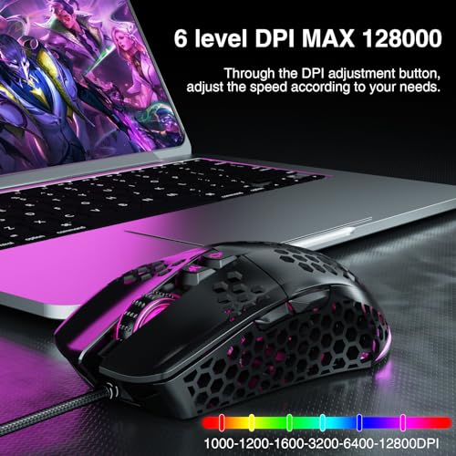 SOLAKAKA SM900 Gaming Mouse Wired with RGB,Honeycomb Shell,12800 DPI Wired Gaming Mouse with Buttons,Computer Mouse for Laptop/PC,Black - color: black
