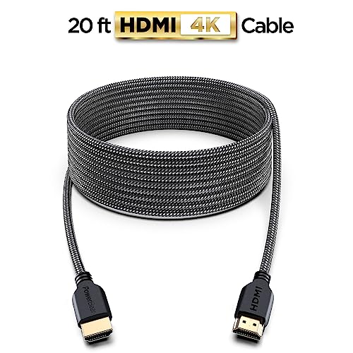 PowerBear 4K Long HDMI Cable 20 ft [2 Pack] High Speed, Braided Nylon & Gold Connectors, 4K @ 60Hz, Ultra HD, 2K, 1080P, ARC & CL3 Rated | for Laptop, Monitor, PS5, PS4, Xbox One, Fire TV, Apple TV - size: 20ft 2pack