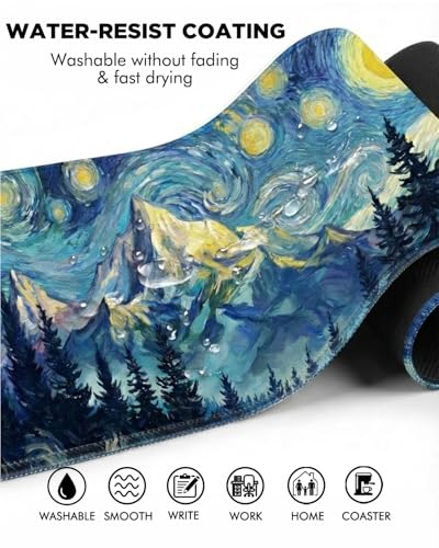 Mouse Pad, Desk Mat, 31.5x11.8in Large Mousepad, Starry Forest | Desk Pad with Stitched Edge & Rubber Non-Slip Bottom, Gaming Mouse Pad, Extended Mousepad for Home, Office - color: Starry Forest