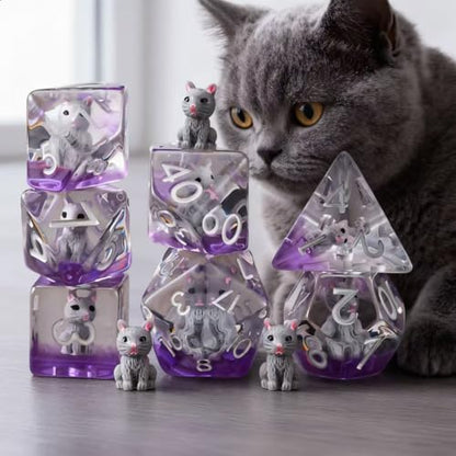 DND Resin Cat Dice Set, D&D Polyhedral Dice for Dungeons and Dragons RPG, MTG Role Playing Games D and D Dice 7pcs D20 D12 D10 D8 D6 D4 for Ages 15 and Up - color: Cat