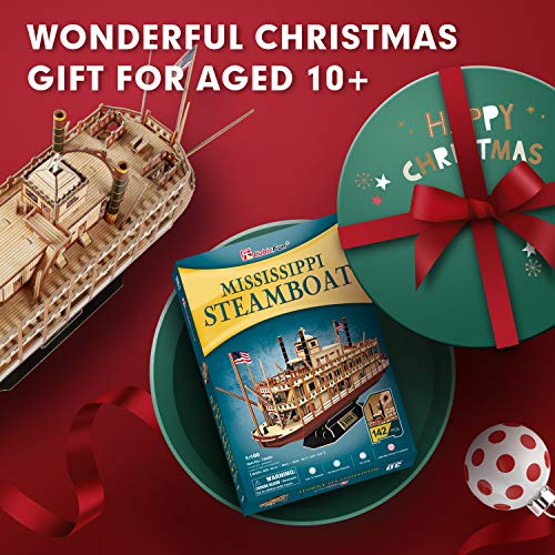 CubicFun 3D Puzzle Mississippi Steamboat Model Kit Gift for Kids and Adults, 142 Pieces - style: 1/100 Mississippi Steamboat