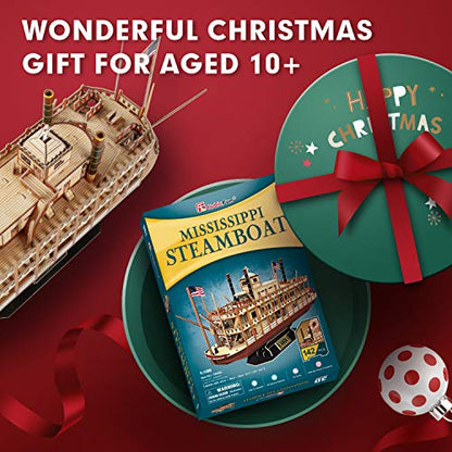 CubicFun 3D Puzzle Mississippi Steamboat Model Kit Gift for Kids and Adults, 142 Pieces - style: 1/100 Mississippi Steamboat