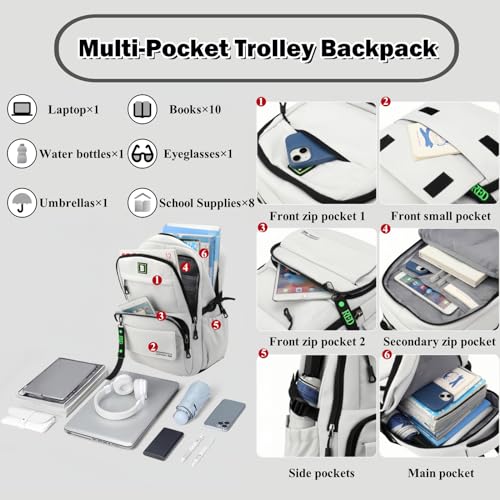 Rolling Backpack for Boys Kids Teens Elementary Wheeled School Bag with Wheels Trolley - color: Light Gray 6 Wheels, size: 6 Wheels