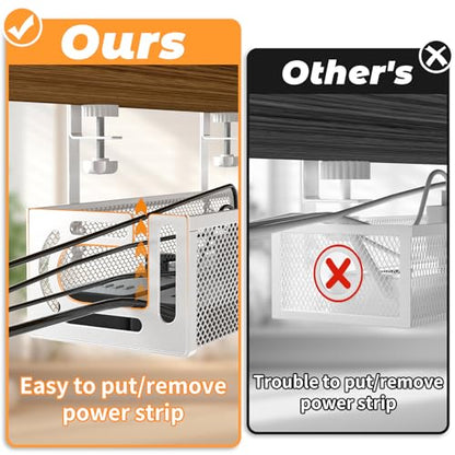 Under Desk Cable Management Tray, 15.7'' No Drill Steel Desk Cable Organizers, Wire Management Tray Cable Management Rack (1 Pack-White) - color: 1 Pack-15.7"-White