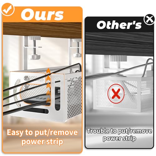 Under Desk Cable Management Tray, 15.7'' No Drill Steel Desk Cable Organizers, Wire Management Tray Cable Management Rack (2 Packs-White) - color: 2 Packs-15.7"-White