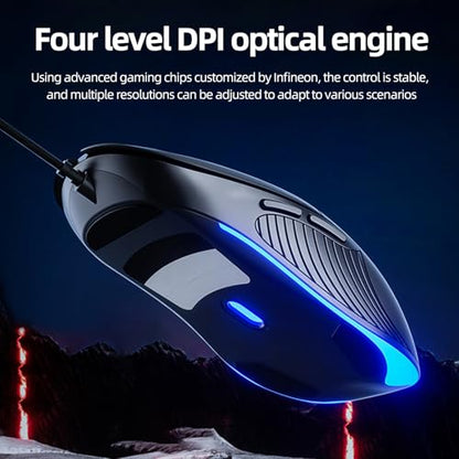 Wired Gaming Business Mouse, 6 Buttons with 2 Customizable Side Keys, Silent Click, Adjustable DPI Up to 8800, RGB Breathing Light, Black Ergonomic Optical Mouse for Windows Mac - color: Black