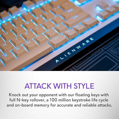Alienware Low-Profile RGB Gaming Keyboard AW510K Light, Alienfx Per Key RGB Lighting, Media Controls and USB Passthrough, Cherry MX Low Profile Red Switches, Lunar light