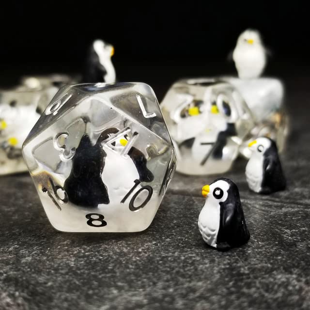 Sage's Portal Animal Familiars Resin DND Dice Set Polyhedral Dice Set for Dungeons and Dragons RPG Pathfinder Tabletop TTRPG (Friendly Penguin) - color: Friendly Penguin, style: Dice Set Only