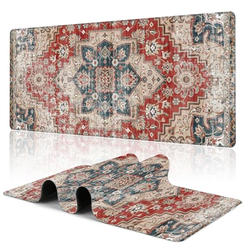 Desk Pad,Persian Style Textile Rug Texture Gaming Mouse Pad,31.5"X15.7" Extended Gaming Mouse Pad Mat with Stitched Edge Non-Slip Base Big Desk Mat for Office Keyboard Laptop - color: Rug Boho Style