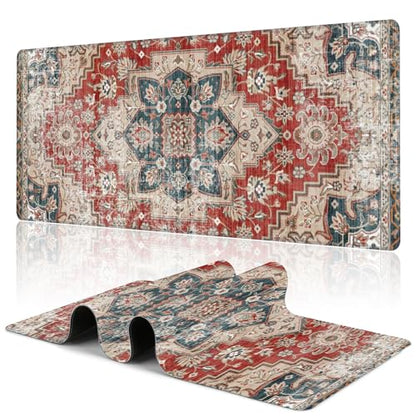 Desk Pad,Persian Style Textile Rug Texture Gaming Mouse Pad,31.5"X15.7" Extended Gaming Mouse Pad Mat with Stitched Edge Non-Slip Base Big Desk Mat for Office Keyboard Laptop - color: Rug Boho Style