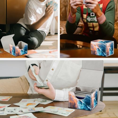Magnetic Closure TCG Deck Box Portable Card Holder Trading Card Deck Box | PU Leather Collectible Card Case Game Trading Card Deck Box Storage Scratch Resistant Lining, Aerial Sunset Beach Ocean Wave - color: Aerial Sunset Beach Ocean Wave