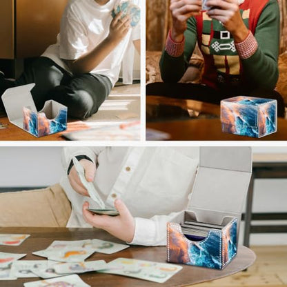 Magnetic Closure TCG Deck Box Portable Card Holder Trading Card Deck Box | PU Leather Collectible Card Case Game Trading Card Deck Box Storage Scratch Resistant Lining, Aerial Sunset Beach Ocean Wave - color: Aerial Sunset Beach Ocean Wave