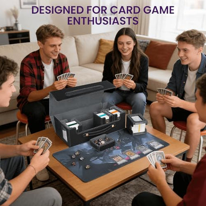 MTG Commander Deck Box 6-in-1, Large Trading Card Storage Case with 4 Removable Card Deck Boxes, Display Windows, Dice Box & Playmat Compartment, Holds 2000+ Unsleeved Cards, Black Gray - color: Black Gray, size: 6-IN-1 with Playmat Space