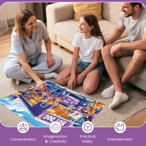 300 Piece Puzzles for Adults, Hot Dog Truck with Dogs Puzzles for Adults, Adorable Dogs and Hot Dog Truck 300 piece Jigsaw Puzzle, Ideal Home Decor Gift for Adults Kids Seniors, 20.5×15 in - style: Doggy Snack Stall