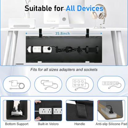 36" Under Desk Cable Management Tray, No-Drill Clamp-On Under Desk Cord Management for Desk, Anti-Sag Fabric Wire Management for Power Strips, Cable Raceways Tray Cord Hiders for Office/Home (Black)