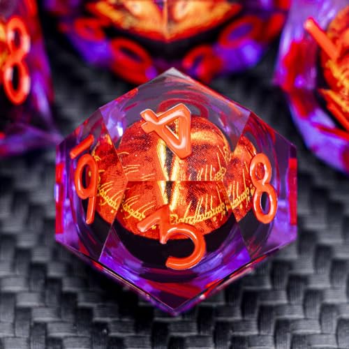 ARUOHHA DND Resin Dice Gazes Eye Dice Purple Red Liquid Core Flaming RPG Sharp Edged Dice Set with Gift Box, Polyhedral D and D Dice Set Compatible with Dungeons Dragons Role Playing Game D20 D6 - color: Sl01-purple Red