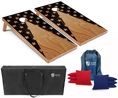 Tailgating Pros Cornhole Board Set w/Bean Bags and Carrying Case - 4'x2' Corn Hole Toss - Tournament and Lightweight Options - Optional LED Lights - color: Woodgrain Star Pyramid, size: 4'x2' Boards