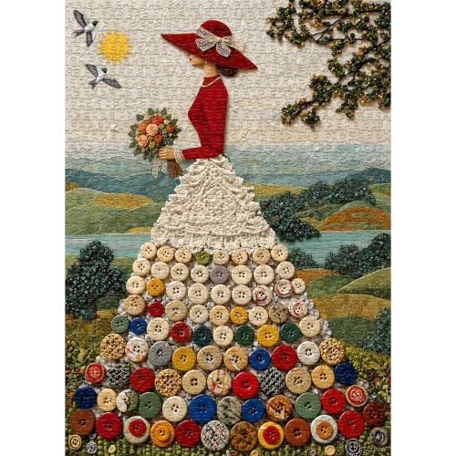 Impossible Puzzle for Adults 1000 Pieces, Women Puzzle Elegant Lady Scenic | Button Art Beauty Nature Puzzle Landscape, Flower Jigsaw Puzzle for Adults Aesthetic Art Challeng - style: Button Skirt Puzzle