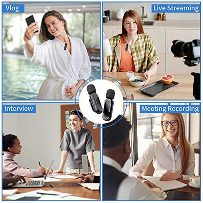 2 Pack Professional Wireless Lavalier Microphone for iPhone iPad Android with Charging Case Noise Reduction Plug-Play Clip on Lapel Mic for Video Recording Vlogging, YouTube, Interview, Live Streaming - style: Oval