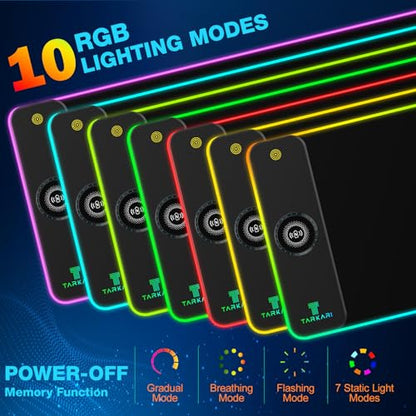 TARKARI Magnetic Wireless Charging RGB Mouse Pad, Large Gaming Desk Mat Waterproof, 31.5"x11.8" Black Mousepad, Ultra-Smooth Surface, Non-Slip Rubber Base, Desk Pad for Keyboard Laptop - color: Black