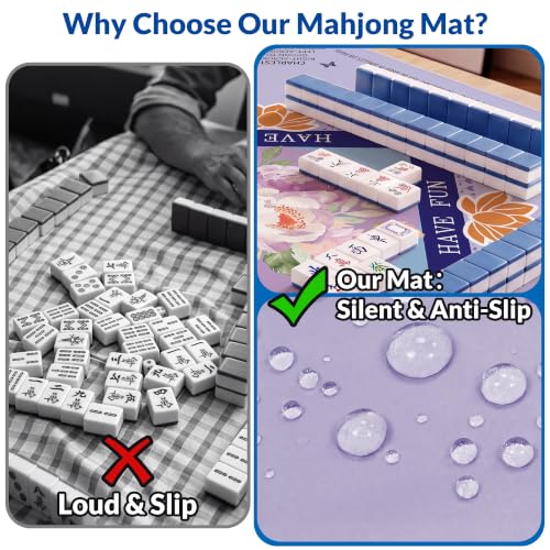Mahjong Mat - 31.5Inch Mahjong Mat for Table, Anti-Wrinkle Non Slip Noise Reduction Gaming Mat with Carrying Bag, for Mahjong/Board Games/Poker/Dominoes/Card Games (Purple) - color: Purple