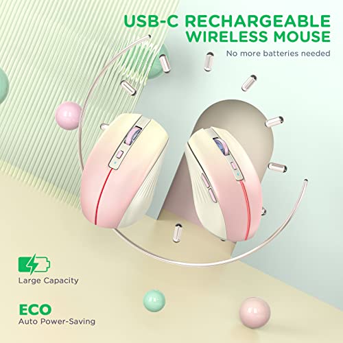 RAPIQUE Bluetooth Wireless Mouse, BT1/BT2+2.4Ghz USB Receiver,Khaki to Pink | 3-Device Switching, USB-C Rechargeable, Quiet Clicks, 800/1200/1600 DPI, 6 Buttons, Ergonomic Grip, For Laptop, MacBook, PC - color: Gradient Khaki to Pink