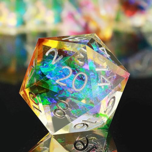 Haxtec Galaxy DND Dice Set Sharp Edge Resin Polyhedral Dice, Holographic Style D&D Dice with Metal Case, Handmade Irridescent Mylar Inside Dice Set for Dungeons and Dragons TTRPG, DND Gift - color: Rainbow