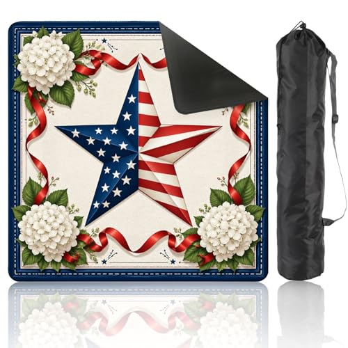 Mahjong Mat with Carrying Bag 31.5" x 31.5" Non-Slip Noise Reduction Patriotic American Flag Star Red Ribbons White Table Mat for Mahjong Board Game Tile Games Independence Day Decorations - color: Color1