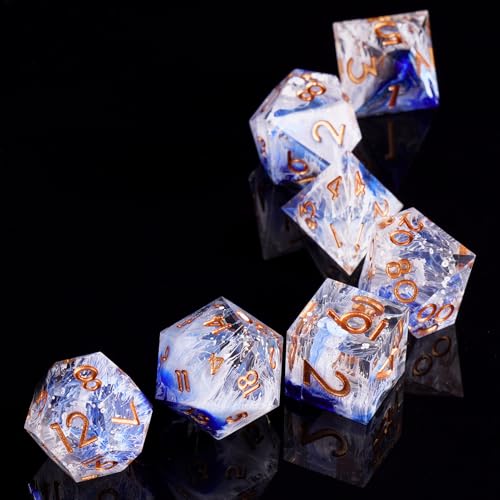 DND Dice Set, 7 Pcs Sharp Edge D&D Dice Polyhedral Resin Dice for Dungeons and Dragons RPG MTG Role Playing Table Games - color: Blue-2
